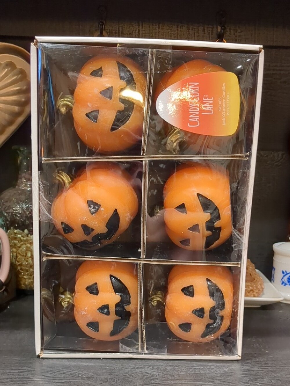 Candy Corn Lane Halloween Mini Jack-O-Lantern Pumpkin Candles Set of 6 NIB